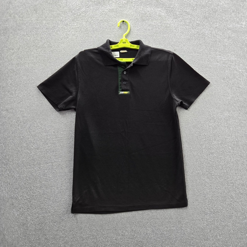Subway Men Polo M Black Uniform Shirt Button Logo Short Sleeve